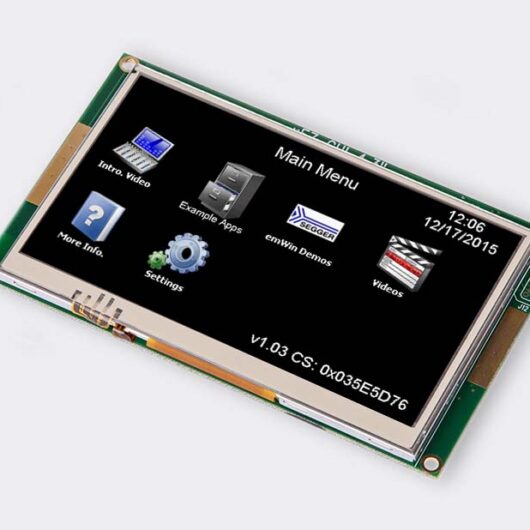 A photo of 4.3” Resistive Touchscreen LCD GUI from the front angle