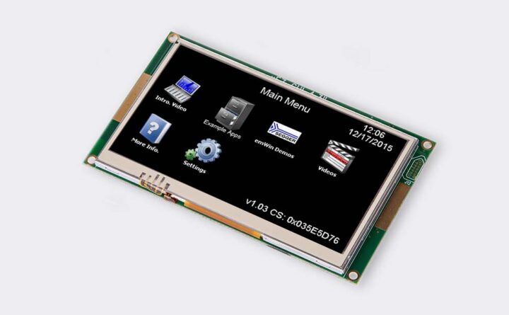 A photo of 4.3” Resistive Touchscreen LCD GUI from the front angle