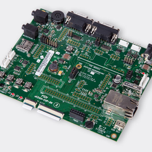 A photo of Expansion Board for µEZGUIs with full 70-pin breakout and USB, Ethernet, audio, microSD, I2C, serial, FET, etc from the front